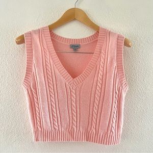 J for Justify Pastel Baby Pink Cable Knit V Neck Sweater Vest Crop Top